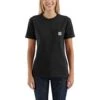 Carhartt Women's Shirt: WK87 103067 001 Black Short Sleeve Pocket Loose Fit Tshirt -Carhartt 103067001