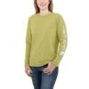 Carhartt Shirts: Women's 103401 GB9 Green Olive Heather Loose Fit Heavy Weight Long Sleeve Graphic T-Shirt -Carhartt 103401 gb9