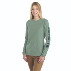 Carhartt Shirts: Women's 103401 GA0 Jade Heather Loose Fit Heavyweight Long Sleeve Graphic T-Shirt