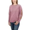 Carhartt Shirts: Women's 103401 V55 Foxglove Snow Heather Loose Fit Heavy Weight Long Sleeve Graphic T-Shirt -Carhartt 103401 v55 ws23 b