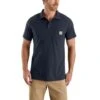 Carhartt Force Shirts: Men's 103569 412 Navy Force Cotton Delmont Pocket Polo -Carhartt 103569 412