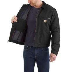 Carhartt Jackets: Men's 103828 BLK Black Blanket Lined Relaxed Fit Detroit Jacket -Carhartt 103828blk avr 1