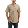 Carhartt Shirt: Men's 104369 256 Dark Tan Chambray Midweight Short Sleeve Button Down Shirt -Carhartt 104369256