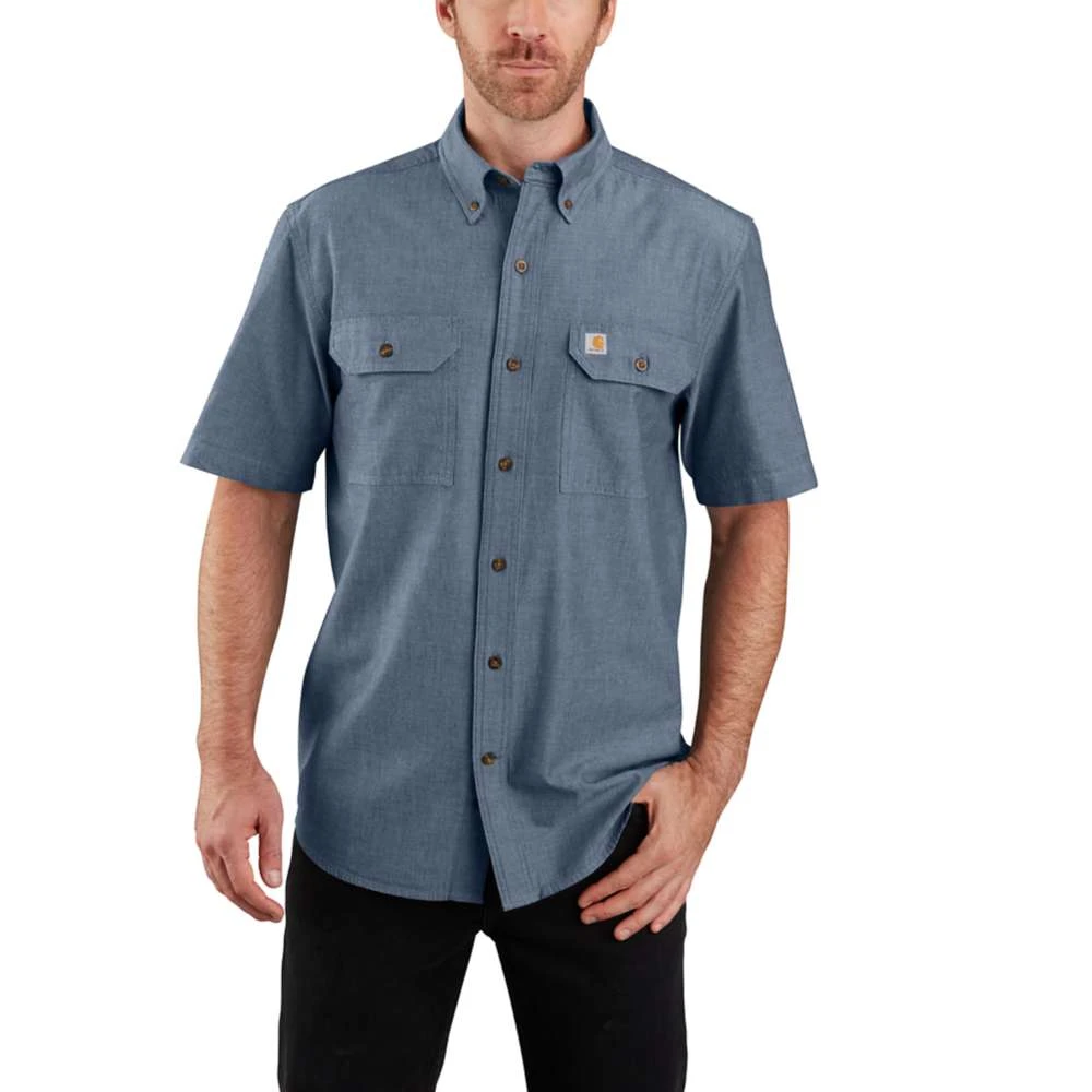 Carhartt Shirt: Men's 104369 499 Denim Blue Chambray Midweight Short Sleeve Button Down Shirt 3 Carhartt Shirt: Men's 104369 499 Denim Blue Chambray Midweight Short Sleeve Button Down Shirt