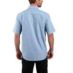 Carhartt Shirt: Men's 104369 CBL Blue Chambray Midweight Short Sleeve Button Down Shirt -Carhartt 104369cbl avb