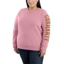 Carhartt Sweatshirts: Women's 104410 V48 Foxglove Heather Crewneck Relaxed Fit Graphic Sweatshirt -Carhartt 104410 v48 1edit