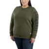 Carhartt Sweatshirts: Women's 104410 G73 Basil Heather Crewneck Relaxed Fit Graphic Sweatshirt