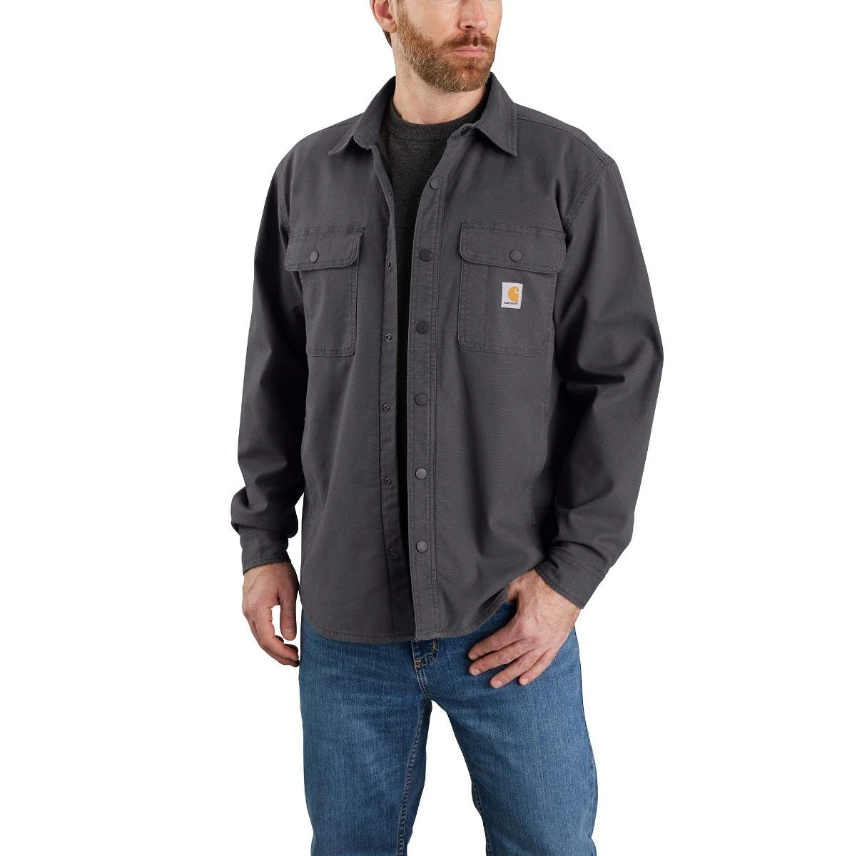 Carhartt Shirts: Men's 105419 029 Shadow Rugged Flex Canvas Fleece-Lined Shirt Jacket 3 Carhartt Shirts: Men's 105419 029 Shadow Rugged Flex Canvas Fleece-Lined Shirt Jacket