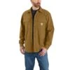 Carhartt Shirts: Men's 105419 B33 Oak Brown Rugged Flex Canvas Fleece-Lined Shirt Jacket -Carhartt 105419 b33 mf22 b