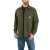 Carhartt Shirts: Men's 105419 G72 Basil Rugged Flex Canvas Fleece-Lined Shirt Jacket -Carhartt 105419 g72 mf22 b
