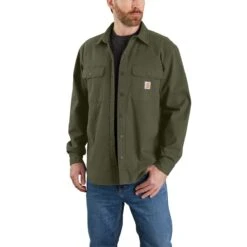 Carhartt Shirts: Men's 105419 G72 Basil Rugged Flex Canvas Fleece-Lined Shirt Jacket