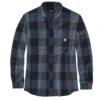 Carhartt Shirts: Men's 105432 I26 Navy Midweight Rugged Flex Relaxed Fit Flannel Shirt -Carhartt 105432 i26 mf22 e