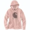 Carhartt Sweatshirts: Women's 105636 P15 Ash Rose Rain Defender Relaxed Fit “C” Logo Graphic Sweatshirt -Carhartt 105636 p15 wf22