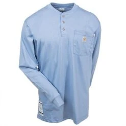 Carhartt Shirts: Men's Blue 100237 465 Flame Resistant Henley Work Shirt -Carhartt carhartt 100237 465 f 01