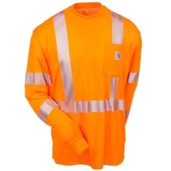 Carhartt Force Shirts: Men's Force Orange 100496 824 Hi Vis Long Sleeve Shirt -Carhartt carhartt 100496824 f 01