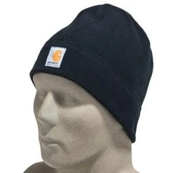 Carhartt Hats: Black Polyester Fleece Hat A207 BLK -Carhartt carhartt a207 blk p 01