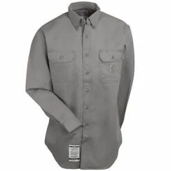 Carhartt Shirts: Men's FRS160 GRY Gray Flame Resistant Twill Shirt -Carhartt carhartt frs160gry f 01