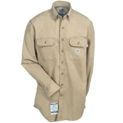 Carhartt Shirts: Men's FR Khaki FRS160 KHI Twill Flame Resistant Shirt -Carhartt carhartt frs160khi f 01