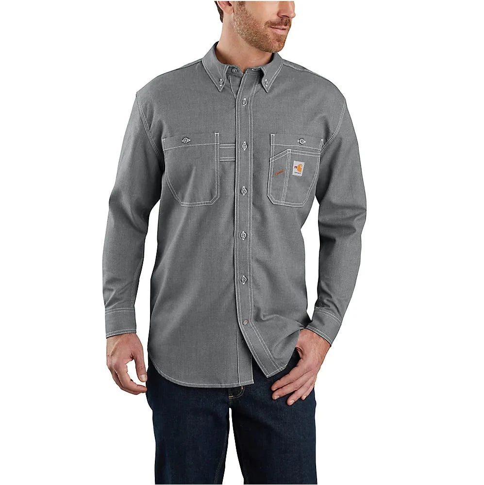 Carhartt Shirts: Men's 104138 GRY Grey FR Original Fit Lightweight Long Sleeve Button Front Shirt 3 Carhartt Shirts: Men's 104138 GRY Grey FR Original Fit Lightweight Long Sleeve Button Front Shirt
