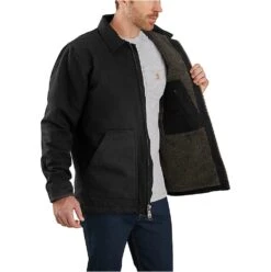 Carhartt Coats: Men's 104293 BLK Black Loose Fit Washed Duck Sherpa-Lined Coat -Carhartt download 2022 05 12t115956.944