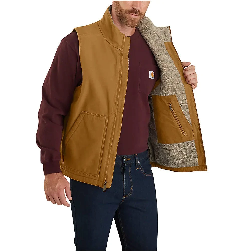 Carhartt Vest: Men's 104277 BRN Brown Washed Duck Sherpa Lined Mock Vest 4 Carhartt Vest: Men's 104277 BRN Brown Washed Duck Sherpa Lined Mock Vest - Image 2