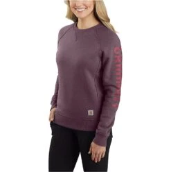 Carhartt Sweatshirts: Women's 104410 V27 Blackberry Heather Crewneck Relaxed Fit Graphic Sweatshirt