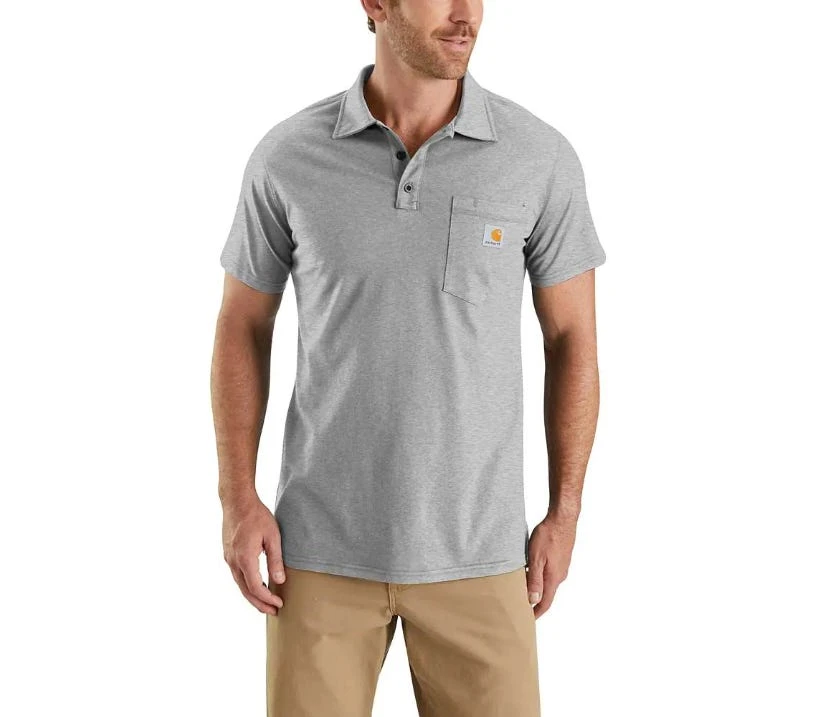 Carhartt Force Shirts: Men's 103569 034 Heather Grey Force Cotton Delmont Pocket Polo 3 Carhartt Force Shirts: Men's 103569 034 Heather Grey Force Cotton Delmont Pocket Polo