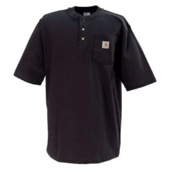 Carhartt Shirts: Men's Black K84 BLK Short Sleeve Henley Work Shirt -Carhartt image 86316