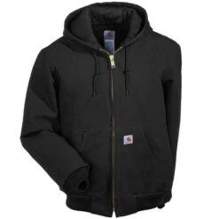 Carhartt Jackets: Men's Black J140 BLK USA Made Flannel Lined Duck Active Jacket -Carhartt j140blk carharttf 01 1