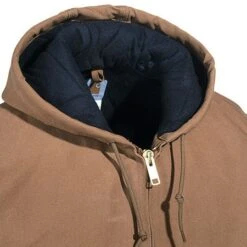 Carhartt Jackets: Men's J140 BRN Brown Flannel Lined USA Made Hooded Active Jacket -Carhartt j140brn carharttcd 01