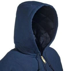 Carhartt Jackets: Men's J140 DNY Navy Hooded USA Made Flannel Lined Active Jacket -Carhartt j140dny carhartth 01