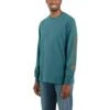 Carhartt Shirts: Men's K231 H24 Blue Spruce Heather Cotton Long Sleeve Logo Shirt -Carhartt k231 h24